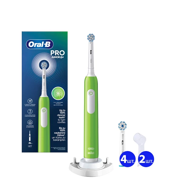 Електрична зубна щітка Oral-B D305 Pro Junior 6+ Green (5 нас.) + Ріжок ЄС