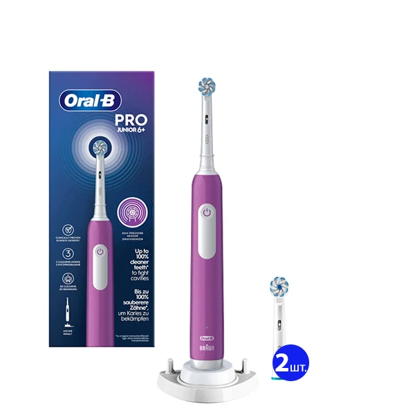 Електрична зубна щітка Oral-B D305 Pro Junior 6+ Purple (3 нас.) + Ріжок ЄС