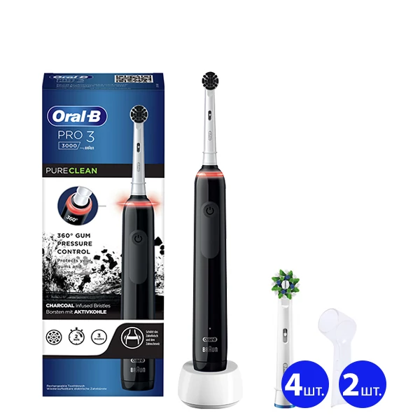 Електрична зубна щітка Oral-B D505 PRO 3 3000 Black (5 нас.) + 2 ковпачки ЄС