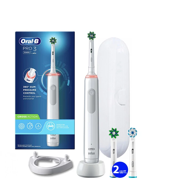 Зубна щітка Oral-B D505 PRO 3 3000 Cross Action White (4 нас.) Ріжок + Футляр ЄС