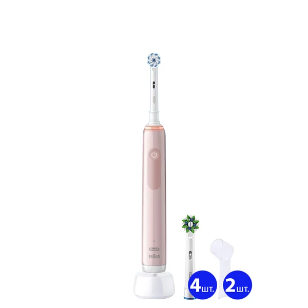 Електрична зубна щітка Oral-B D505 PRO 3 3000 Sensitive Clean Pink (5 нас.) + 2 ковпачки