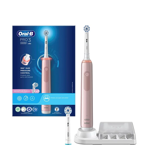 Електрична зубна щітка Oral-B D505 PRO 3 3400N Sensitive Clean Pink (2 нас.) ЄС
