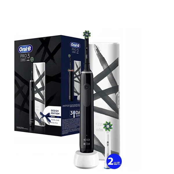 Зубна щітка Oral-B D505 PRO 3 3500 Cross Action Design Edition Black + Travel Case (3 нас.)