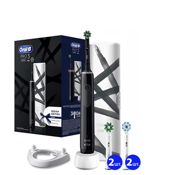 Зубна щітка Oral-B D505 PRO 3 3500 Cross Action Design Edition Black + Travel Case (5 нас.) + Ріжок ЄС