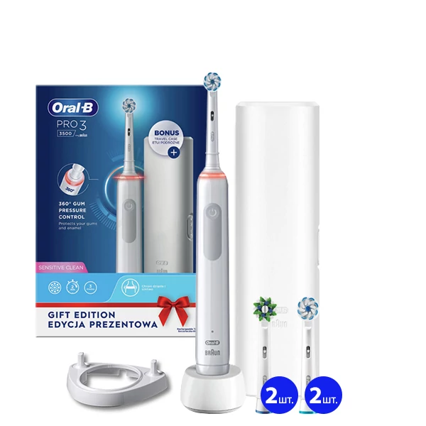 Зубна щітка Oral-B D505 PRO 3 3500 Ultra Thin White з футляром (5 нас.) + ріжок ЄС