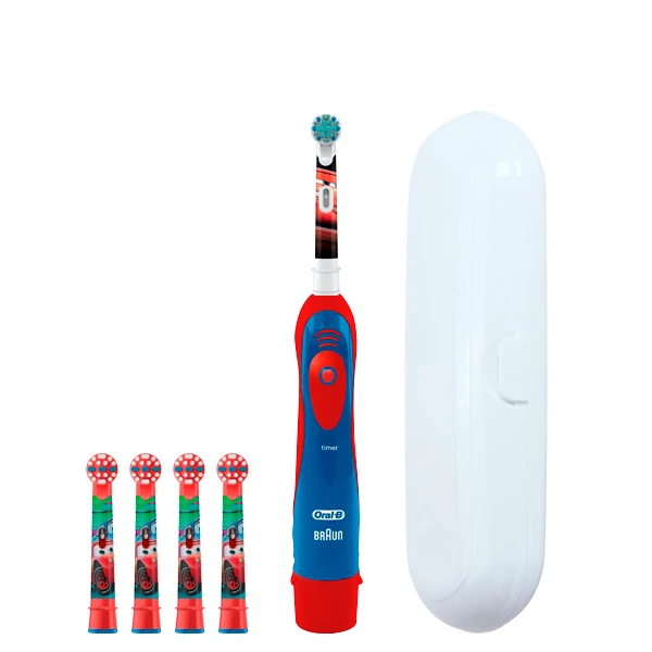 Зубна щітка Oral-B DB4.510.К Extra Soft «Тачки» на батарейках дитяча + 4 нас. з футляром