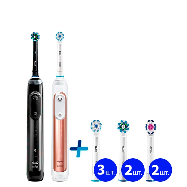 Зубна щітка Oral-B Genius 10000N Gold Rose (8 нас.) + Black Сімейний набір light ЄС