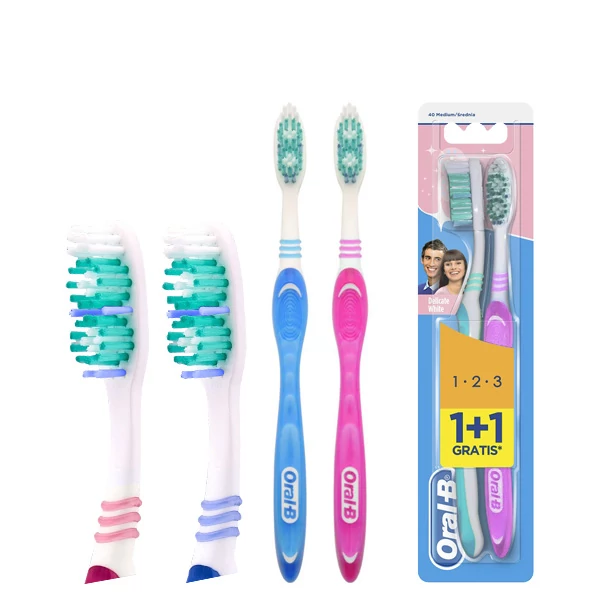 Зубні щітки Oral-B 1+1 Effect Delicate White Medium Blue and Pink