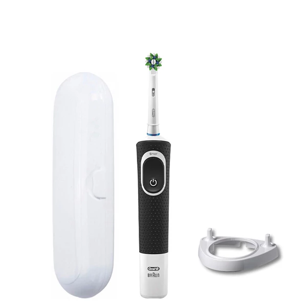 Зубна щітка Oral-B Vitality 100 Cross Action CleanMaximiser Black підставка ріжок + Футляр білий ЄС