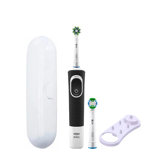 Зубна щітка Oral-B Vitality 100 Cross Action CleanMaximiser Black (2 нас.) + Підставка/футляр білий