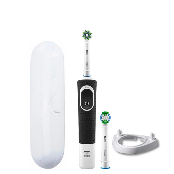 Зубна щітка Oral-B Vitality 100 Cross Action CleanMaximiser Black (2 нас.) + Підставка ріжок/футляр білий ЄС