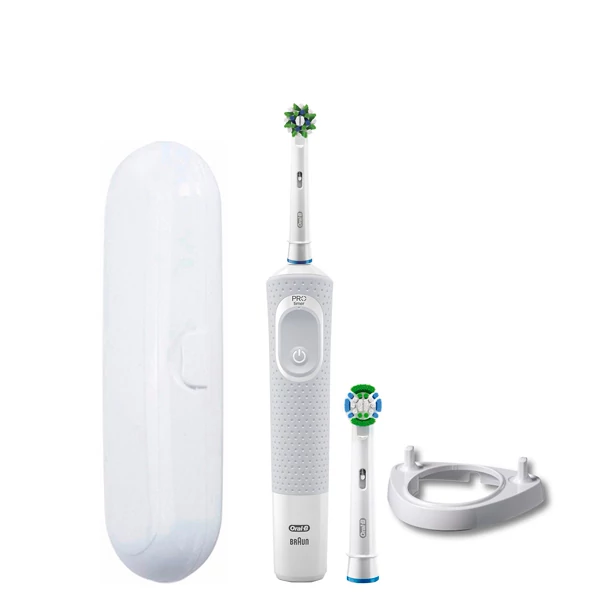 Електрична зубна щітка Oral-B Vitality 100 Cross Action CleanMaximiser White 2 нас. + Підставка ріжок/футляр білий ЄС