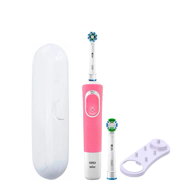 Зубна щітка Oral-B Vitality 100 Cross Action Pink 2 нас. + підставка/футляр білий