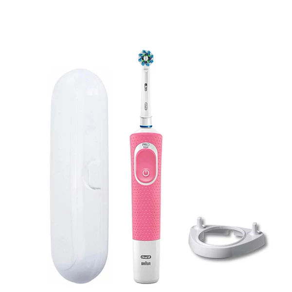 Зубна щітка Oral-B Vitality 100 Cross Action Pink підставка ріжок + футляр білий ЄС