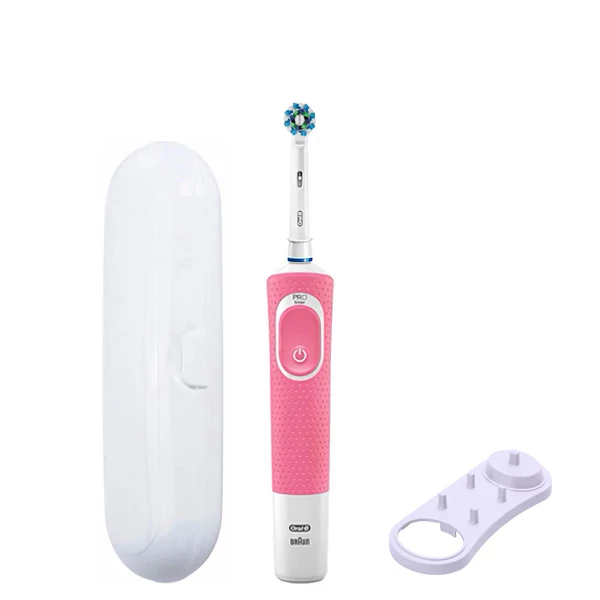Зубна щітка Oral-B Vitality 100 Cross Action Pink підставка + футляр білий