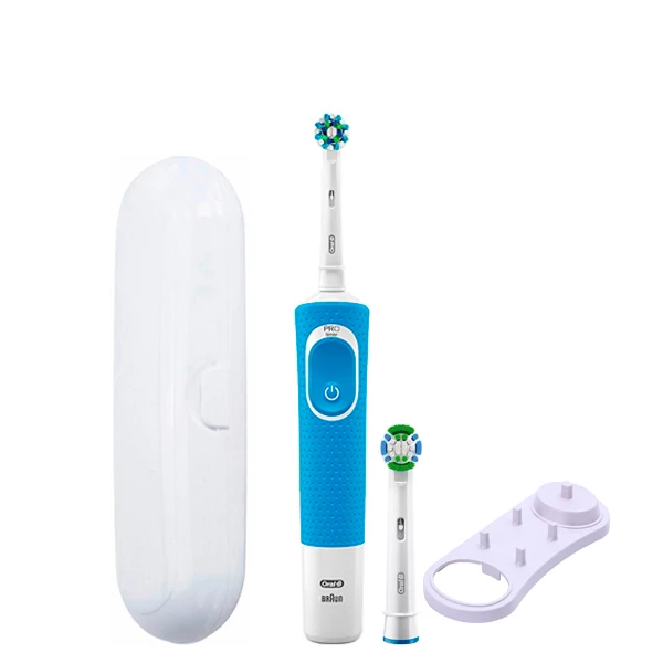 Зубна щітка Oral-B Vitality D100.413.1 Crossaction Blue 2 нас. + підставка/футляр білий