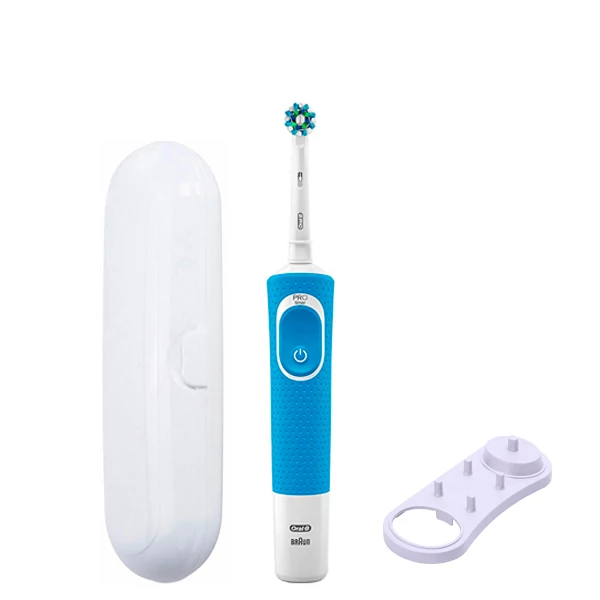 Зубна щітка Oral-B Vitality D100.413.1 Crossaction Blue підставка + футляр білий