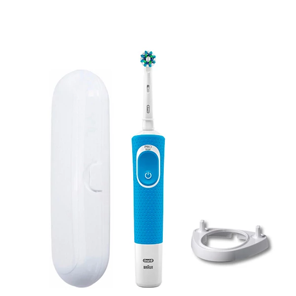 Зубна щітка Oral-B Vitality D100.413.1 Crossaction Blue підставка ріжок + футляр білий ЄС
