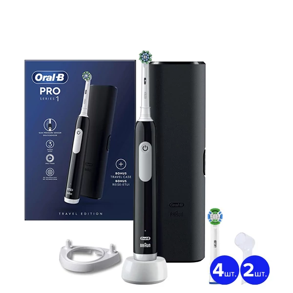 Електрична зубна щітка Oral-B D305.513.3X Pro Series 1 Black Travel Case (5 нас.) + Ріжок ЄС