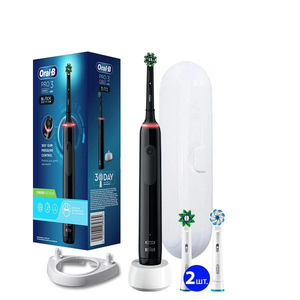 Зубна щітка Oral-B D505 PRO 3 3000 Cross Action Black Ріжок + футляр (4 нас.) ЄС