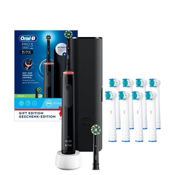 Зубна щітка Oral-B D505.523.3X PRO 3 3500 Cross Action Black (2 нас.) з футляром ЄС