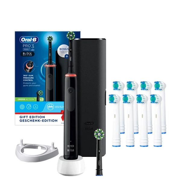 Зубна щітка Oral-B D505.523.3X PRO 3 3500 Cross Action Black (2 нас.) з футляром ЄС