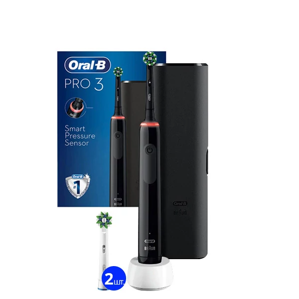 Зубна щітка Oral-B D505 PRO 3 3500 Cross Action Black з футляром (3 нас.)