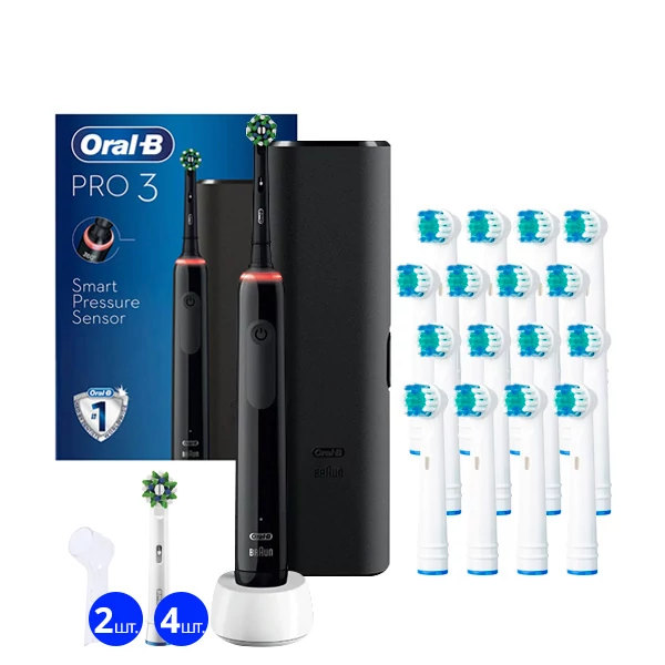 Зубна щітка Oral-B D505 PRO 3 3500 Cross Action Black з футляром (5 нас.) + 2 ковпачки ЄС