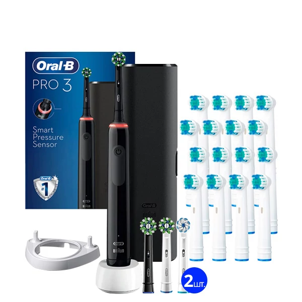 Зубна щітка Oral-B D505 PRO 3 3500 Cross Action Black з футляром (5 нас.) + ріжок