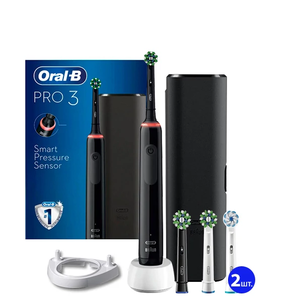 Зубна щітка Oral-B D505 PRO 3 3500 Cross Action Black з футляром (5 нас.) + ріжок