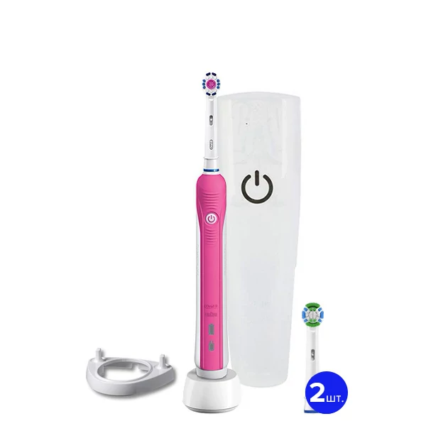 Зубна щітка Oral-B D16 Pro 750 3DWhite Pink з футляром (3 нас.) + Ріжок ЄС