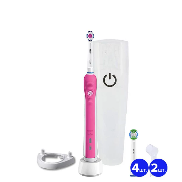 Зубна щітка Oral-B D16 Pro 750 3DWhite Pink з футляром (5 нас.) + Ріжок ЄС
