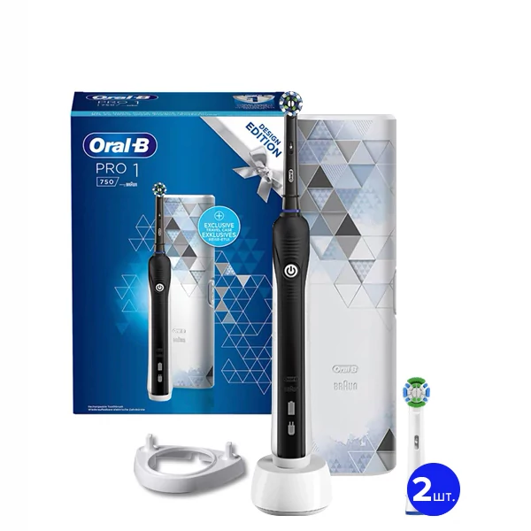 Зубна щітка Oral-B D16 PRO 750 Cross Action Design Edition Black (3 нас.) + ріжок ЄС