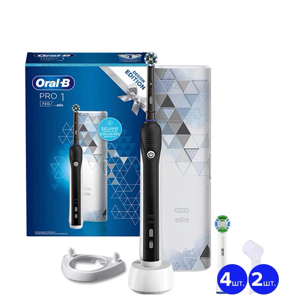Зубна щітка Oral-B D16 PRO 750 Cross Action Design Edition Black (5 нас.) + ріжок ЄС