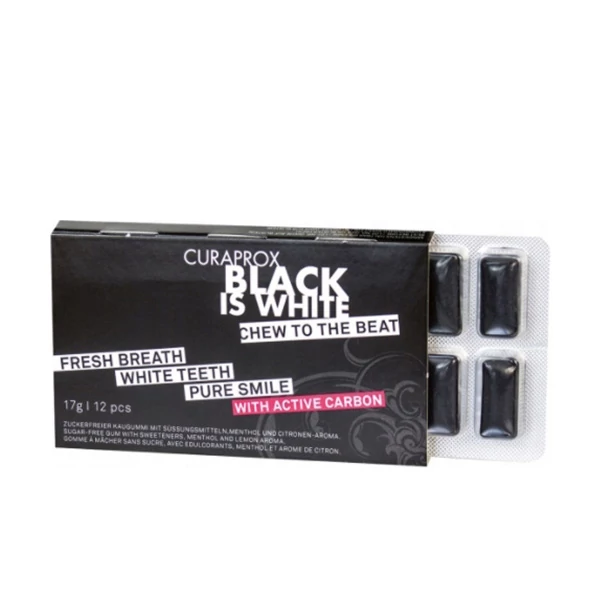 Жувальна гумка Curaprox Black-is-White з активованим вугіллям (12 шт.) ЄС