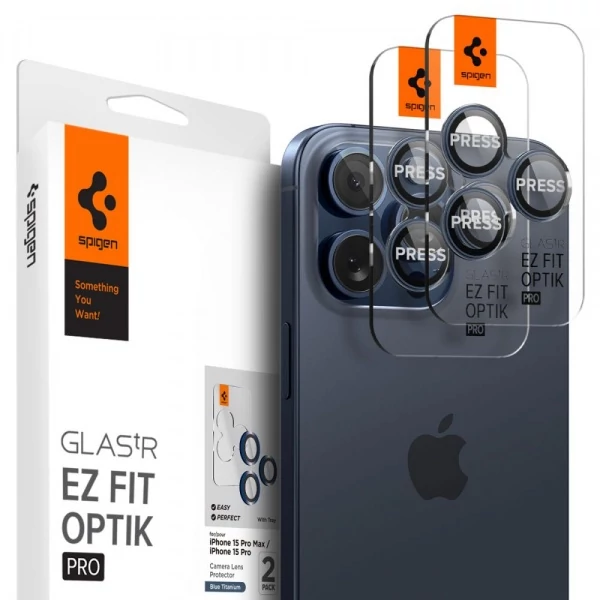 Захисна плівка для камери Spigen Optik.Tr Ez Fit Camera Protector 2-Pack IPhone 14 Pro / Pro Max / 15 Pro / 15 Pro Max / 16 Pro / 16 Pro Max Blue Titanium AGL07164