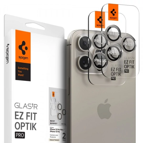 Захисна плівка для камери Spigen Optik.Tr Ez Fit Camera Protector 2-Pack IPhone 14 Pro / Pro Max / 15 Pro / 15 Pro Max / 16 Pro / 16 Pro Max Natural Titanium AGL07163