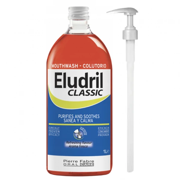 Ополіскувач для рота ELUDRIL CLASSIC з хлогексидином 0,1% + помпа 1 л ЄС