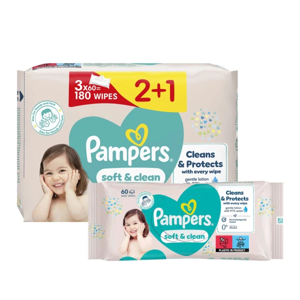Вологі серветки Pampers Soft Clean для немовлят 180 шт ЄС