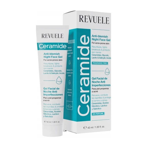 Нічний гель для обличчя Revuele Ceramide з керамідами проти недосконалостей шкіри 40 мл ЄС