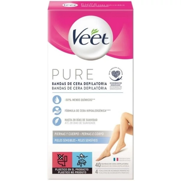 Воскові смужки для депіляції Veet Pure для чутливої ​​шкіри 40 шт ЄС