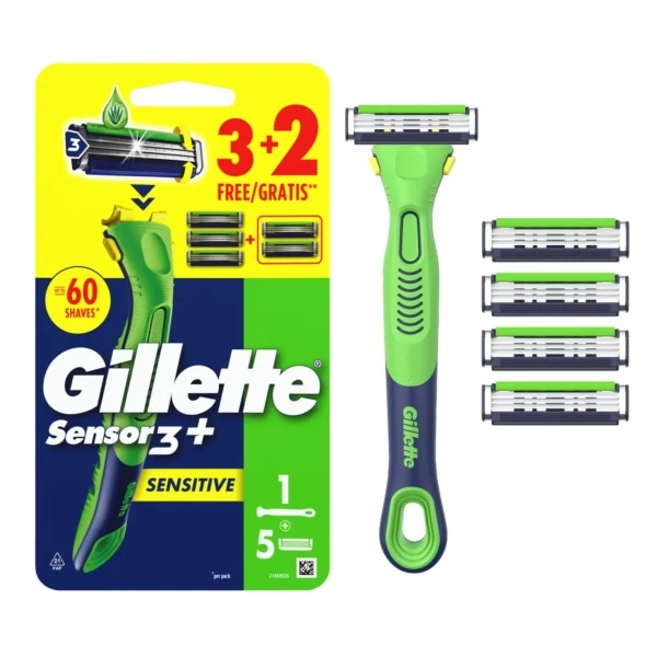 Бритва Gillette Sensor3+ Sensitive для чоловіків + 5 змінних касет ЄС