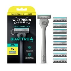 Бритва Wilkinson Sword Quattro 4 Skin Protection + 9 змінних касет ЄС