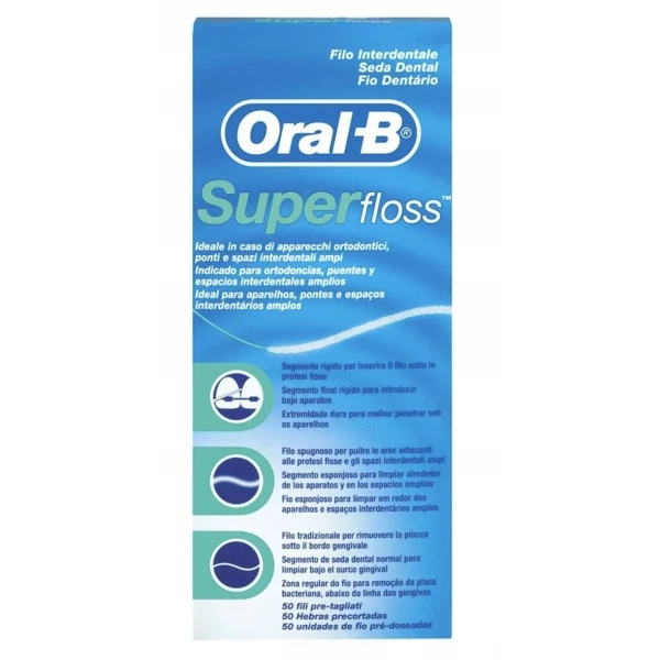 Зубна нитка Oral-B Super Floss для брекет систем та протезів 50 шт ЄС