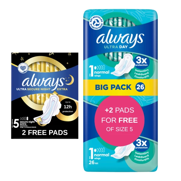 Прокладки Always Ultra Normal 1 (26 шт.) + Always Ultra Secure Night (2 шт.) ЄС